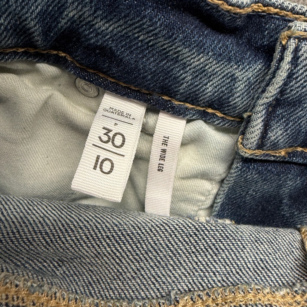 Loft Jeans Womens 10 Blue Cotton Denim Wide-Leg Faded Workwear Raw-Hem Stretch - Picture 7 of 13